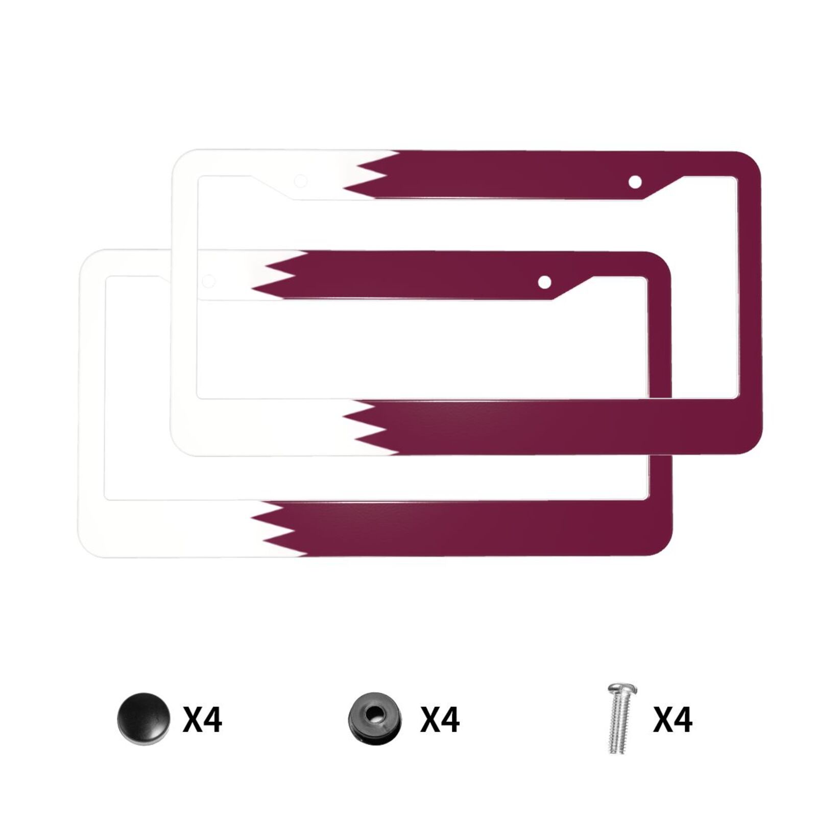 Qatar Car Accessories - Katar Bayrağı Desenli Plaka Tutucu Renkli
