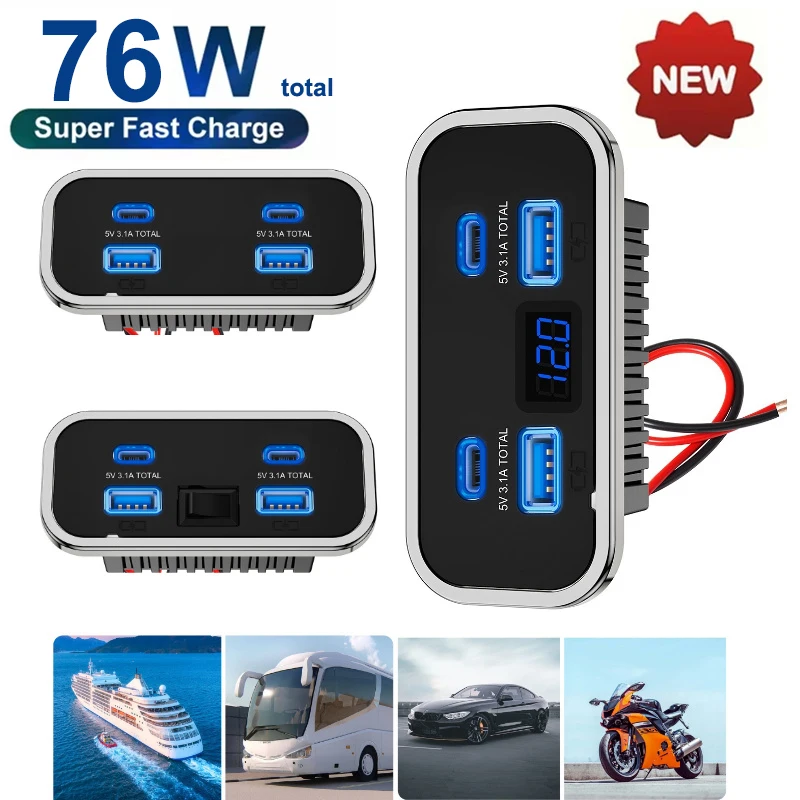 Car Accessories Thailand - 12V-24V 4 Portlu Çift USB PD3.0